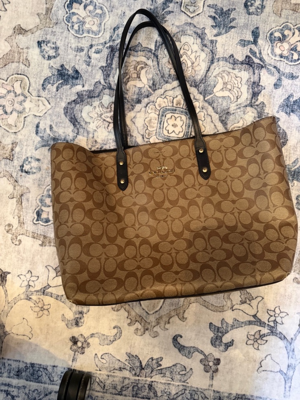 Coach Brown Signature Tote with Black Handles